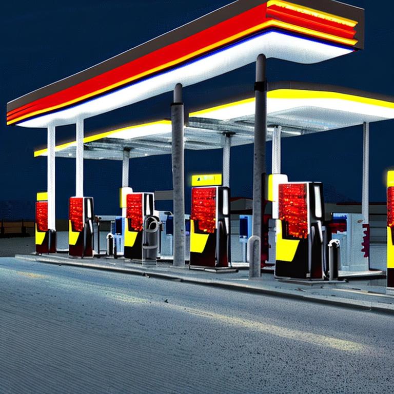 Image generated with Stable Diffusion v2 (@Rombach_2022_CVPR): Gas station at night as pixel graphics.
